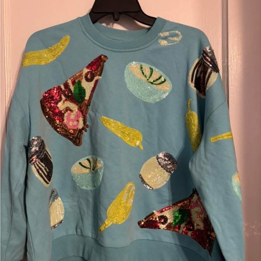 QUEEN OF SPARKLES Blue Pizza Sweatshirt